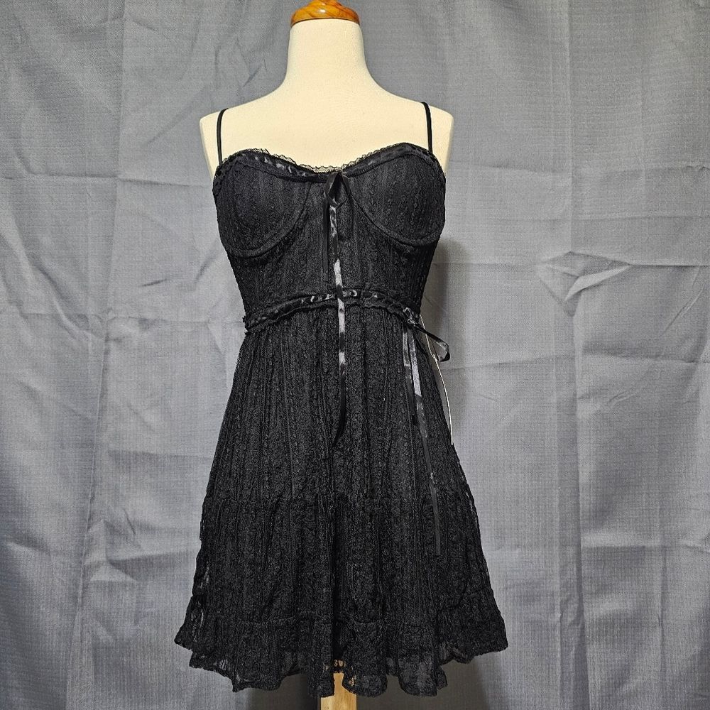 Charlotte Russe New With Tags Black Lace Ruffle Mini Dress Size M